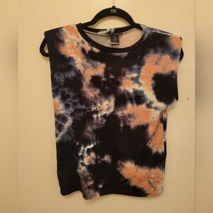 Aqua Tie-Dye Sleeveless Shirt With Shoulder Pads